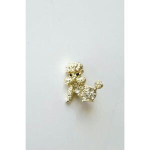 Vintage 50s Signed Nemo Brooch Pin Jewelry Poodle Rhinestones Gold Tone Small